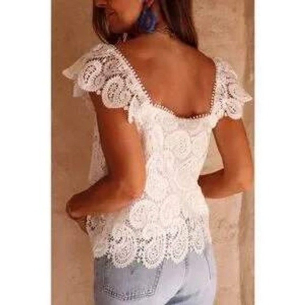 Boho Crochet Lace Top, Cottagecore, Festival,‎ Resort – White Size M- NEW